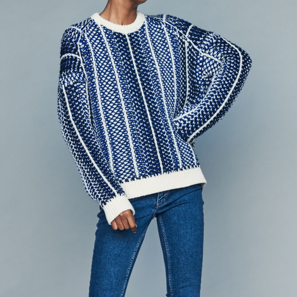 Maje - Blue Jacquard knit sweater, S (NWOT)